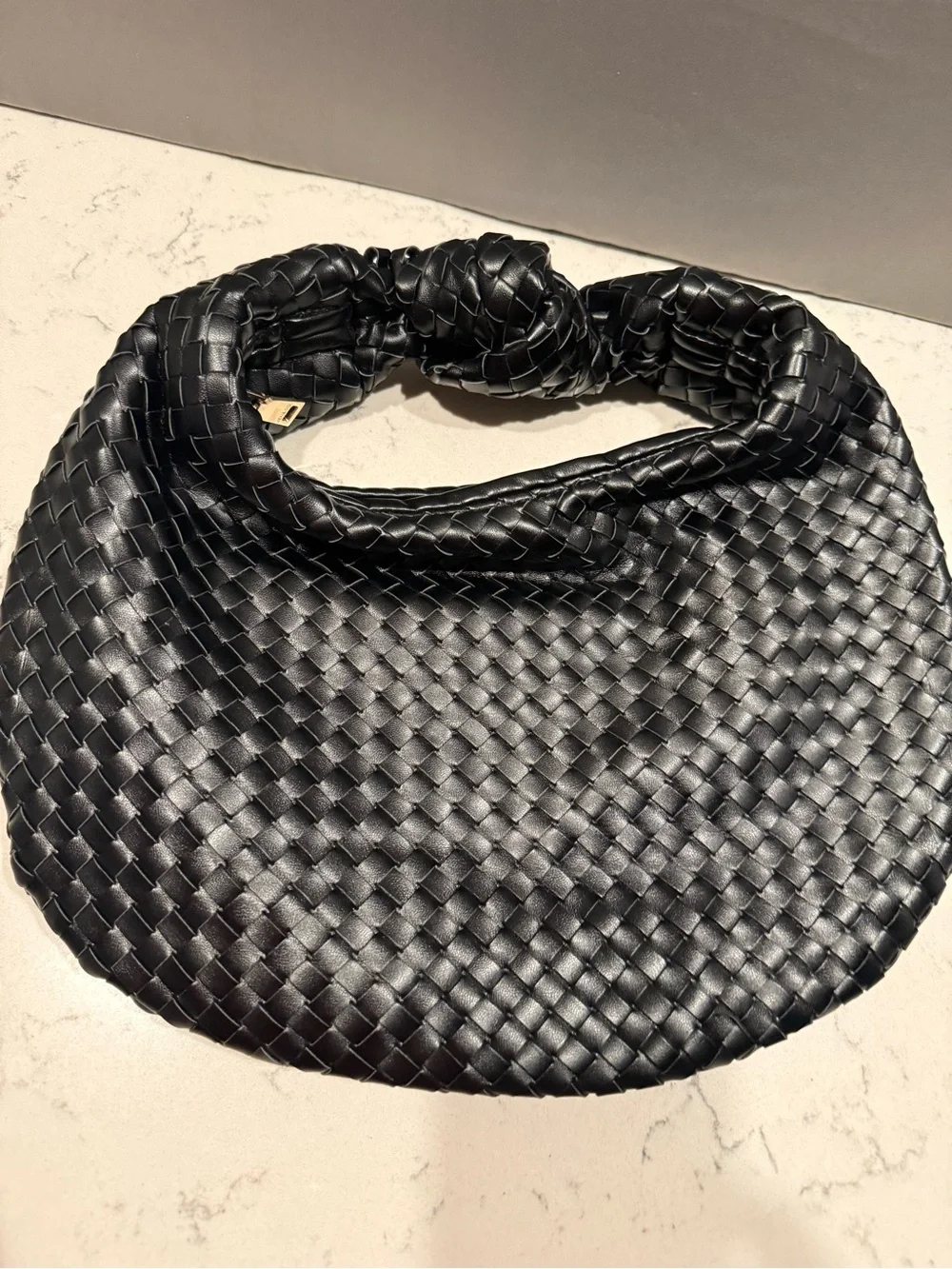Knotted Handle Woven Hobo Bag - Black